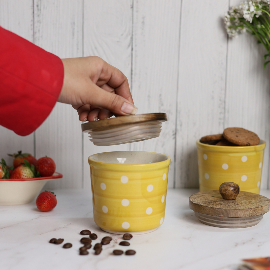 handmade yellow polka jar