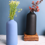 matte blue & black tall vase made by ceramic 