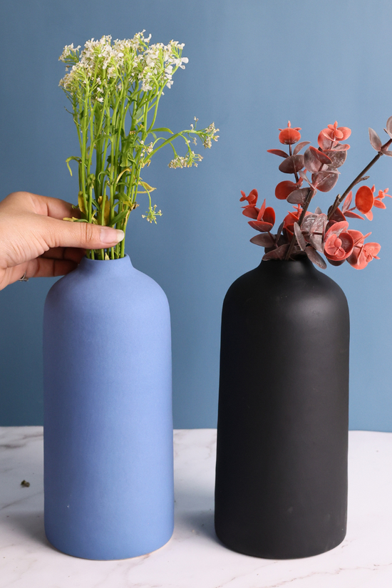 handmade matte blue & black tall vase