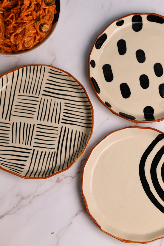 handmade black & white snack plate, set of two snack plate 