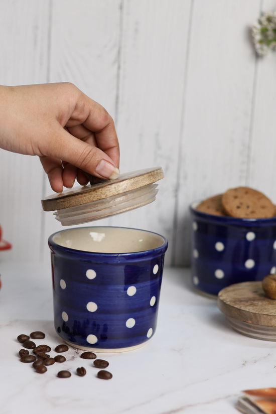handmade blue polka cokkie jar 