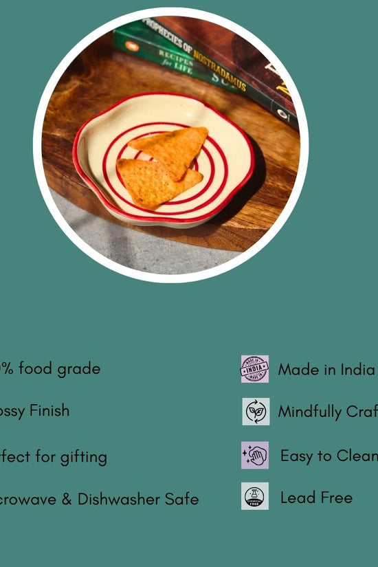 Red Lined Handmade Dessert Plate
