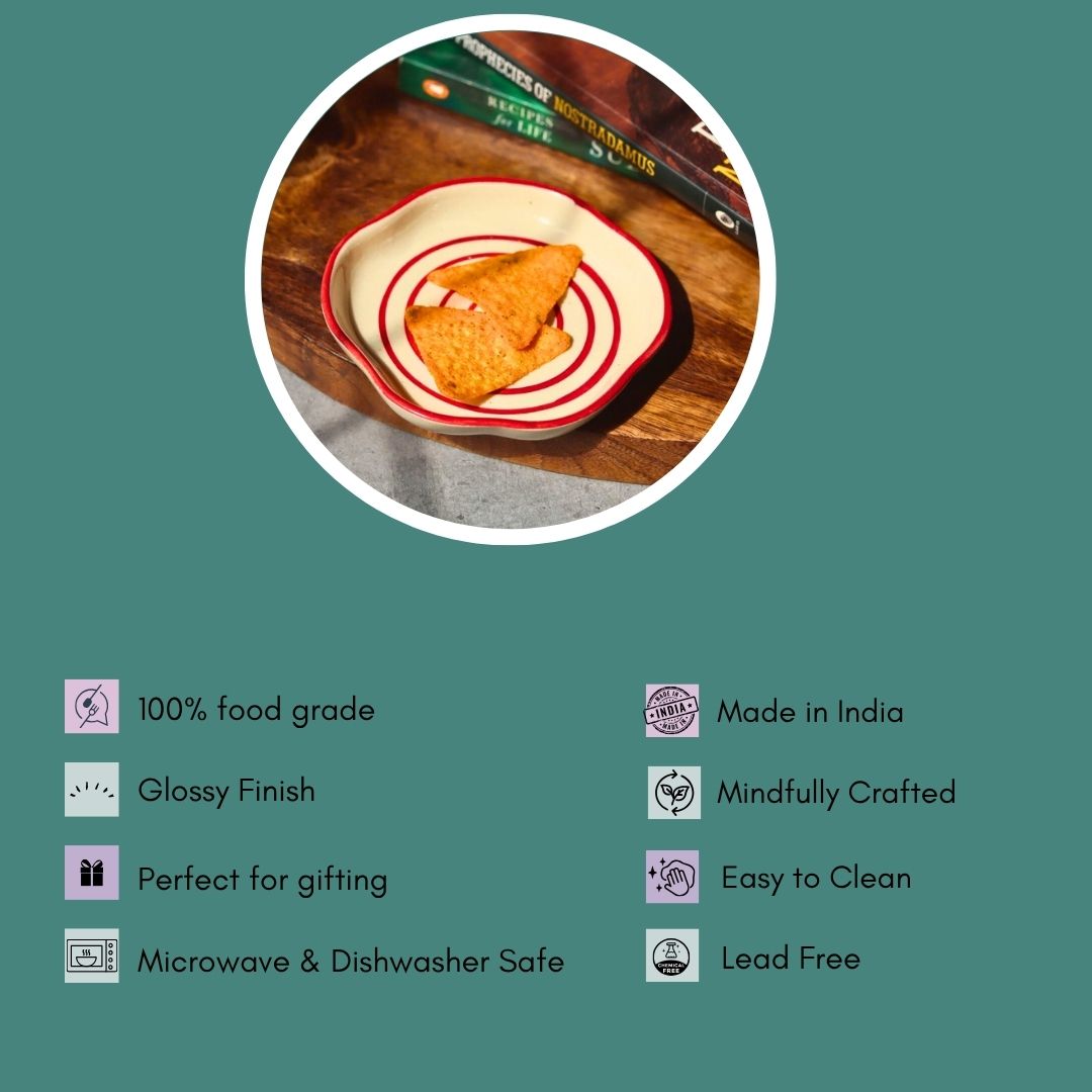 Red Lined Handmade Dessert Plate