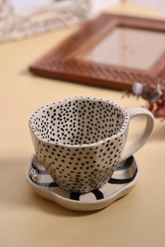 black polka mug & absrtact dessert plate set of two, combo