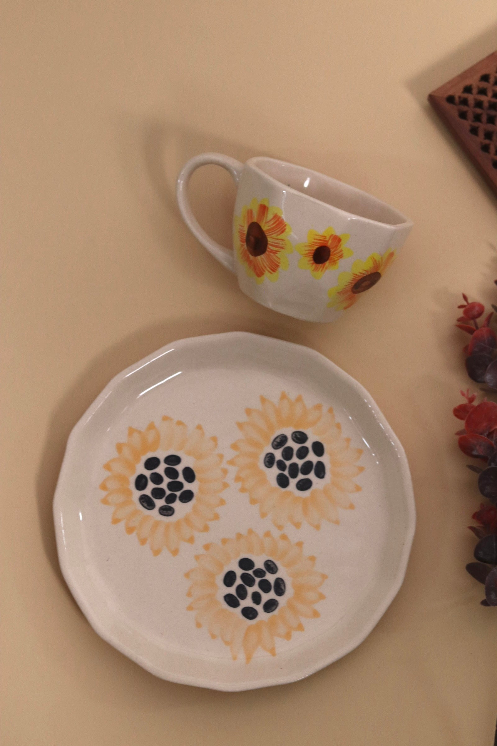 sunflower mug & sunflower plate set of two, combo