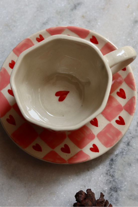 heart mug & heart dessert plate set of two