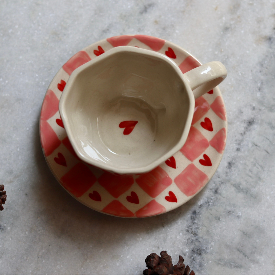 heart mug & heart dessert plate set of two