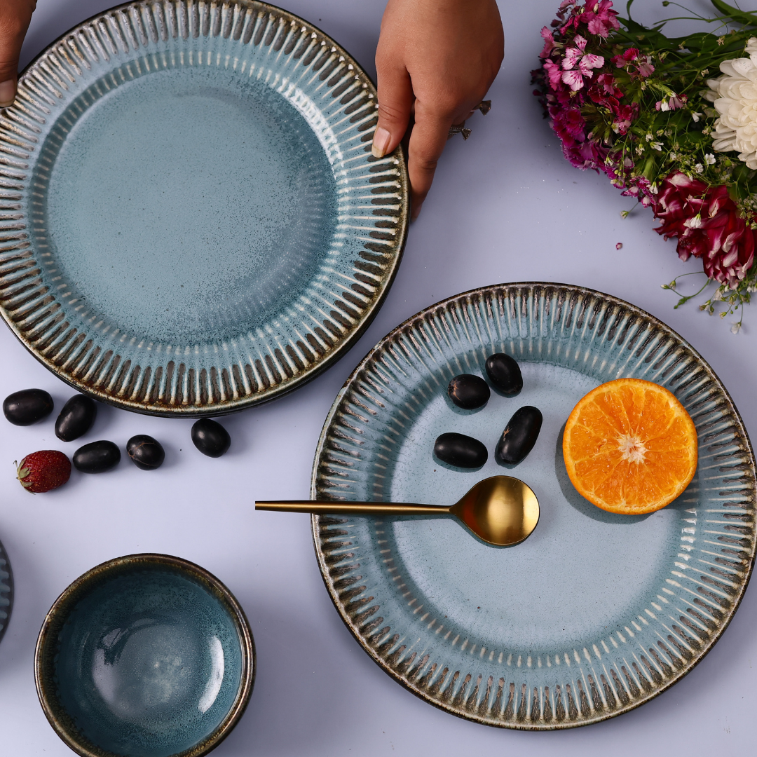 Two Teal Spiky Dinner Plates