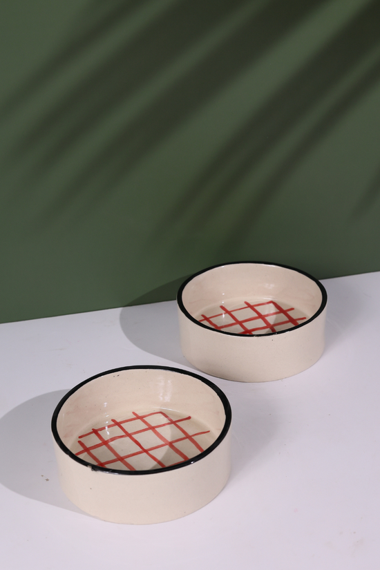 Two red checks breakfast bowls 