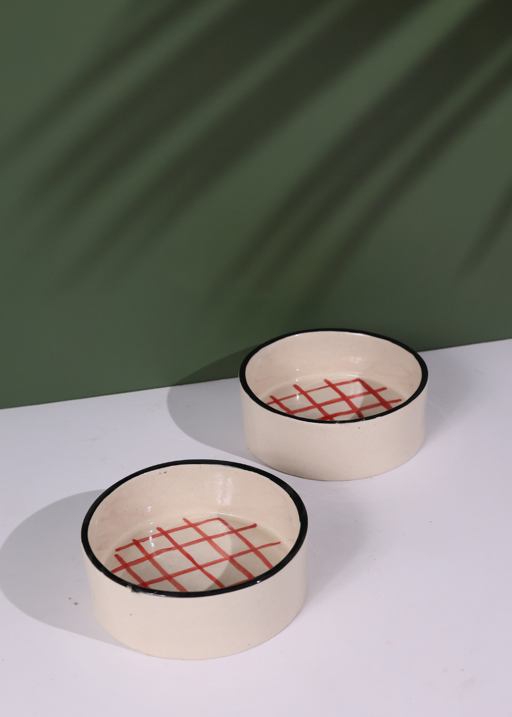 Two red checks breakfast bowls 