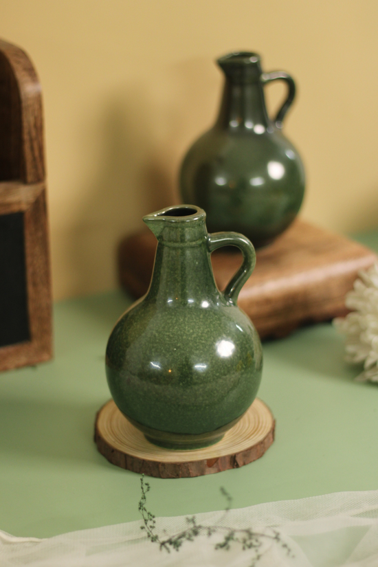 Handmade ceramic green vintage milk jug 