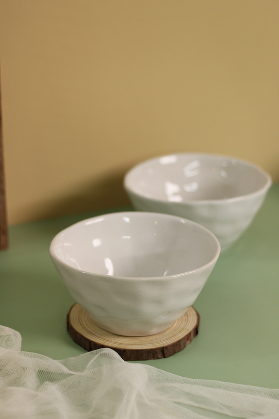 Handmade ceramic white handmoulded bowls