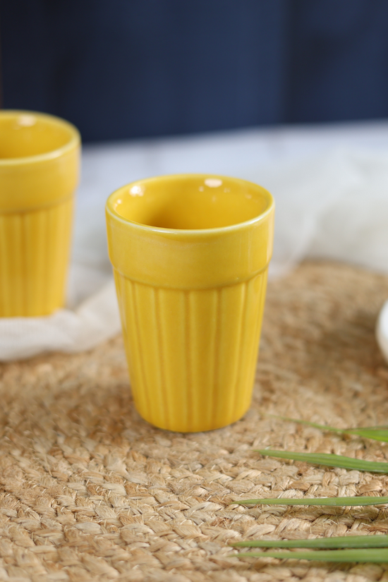 Handmade ceramic yellow kulhads 