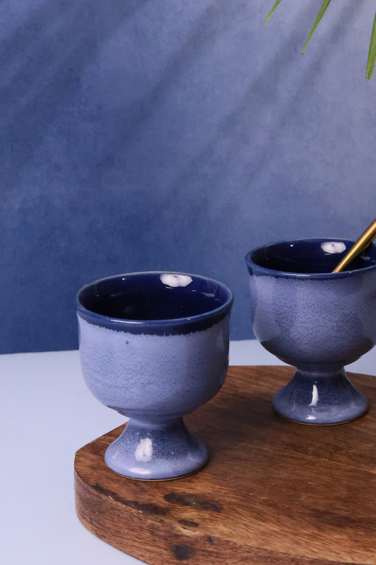 Blue ice cream goblet with cutlery