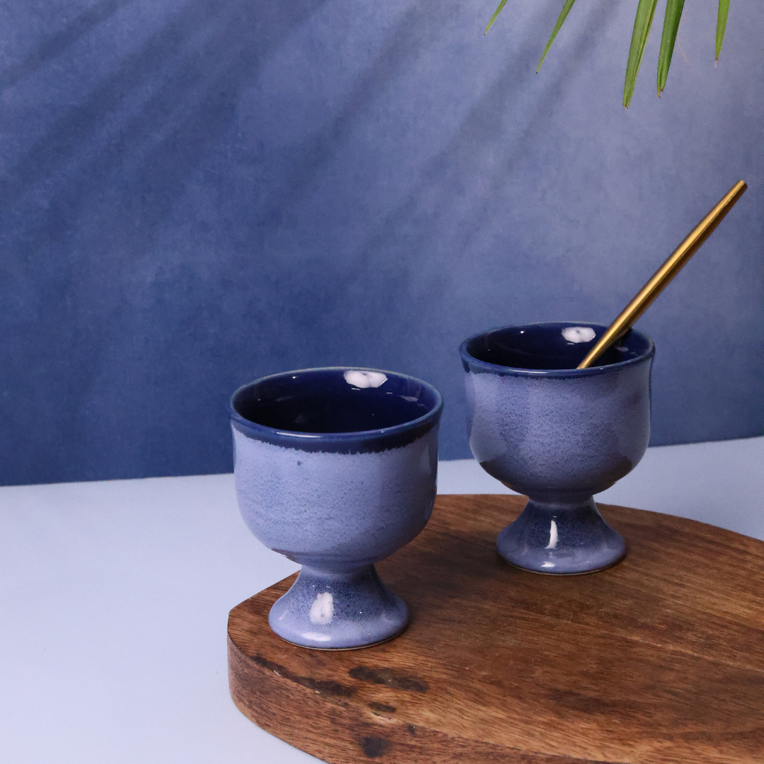 Blue ice cream goblet with cutlery