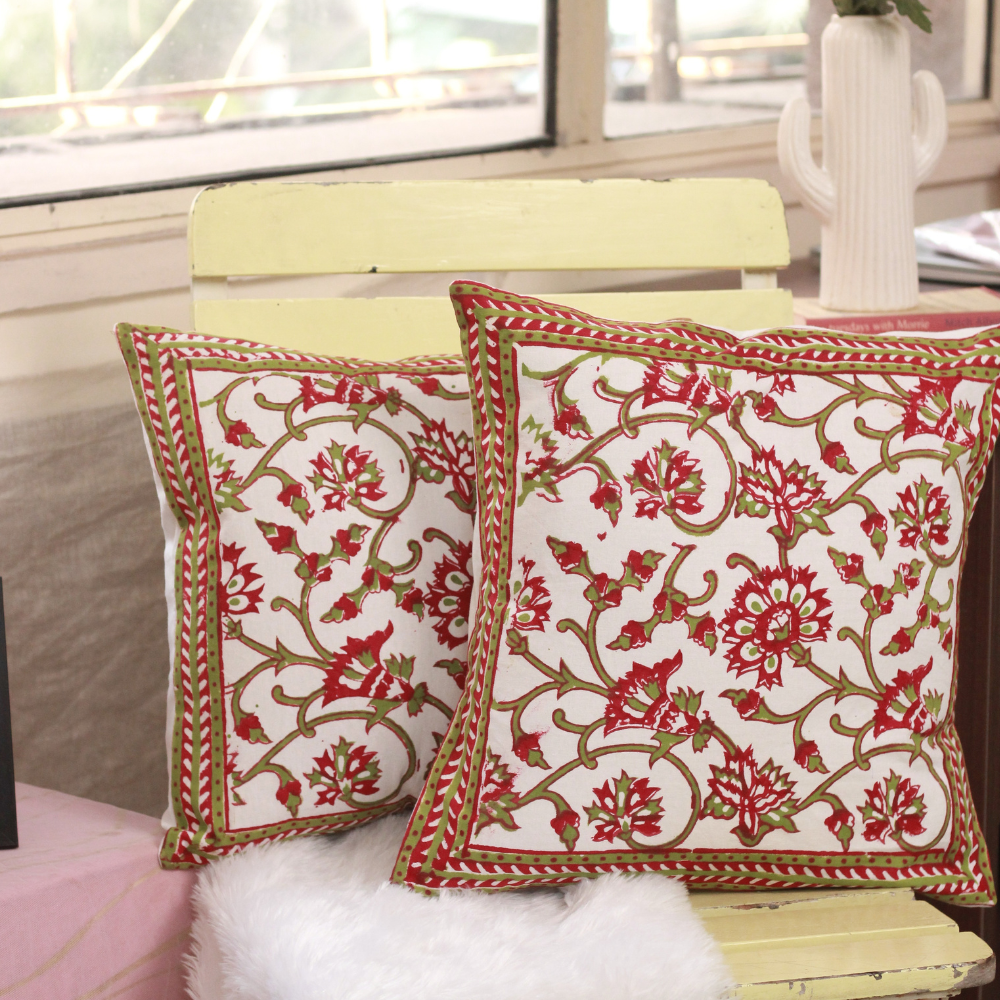 Red And Green Floral Cushion Covers