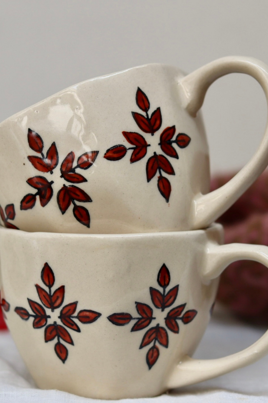 Handmade ceramic leaf mugs 