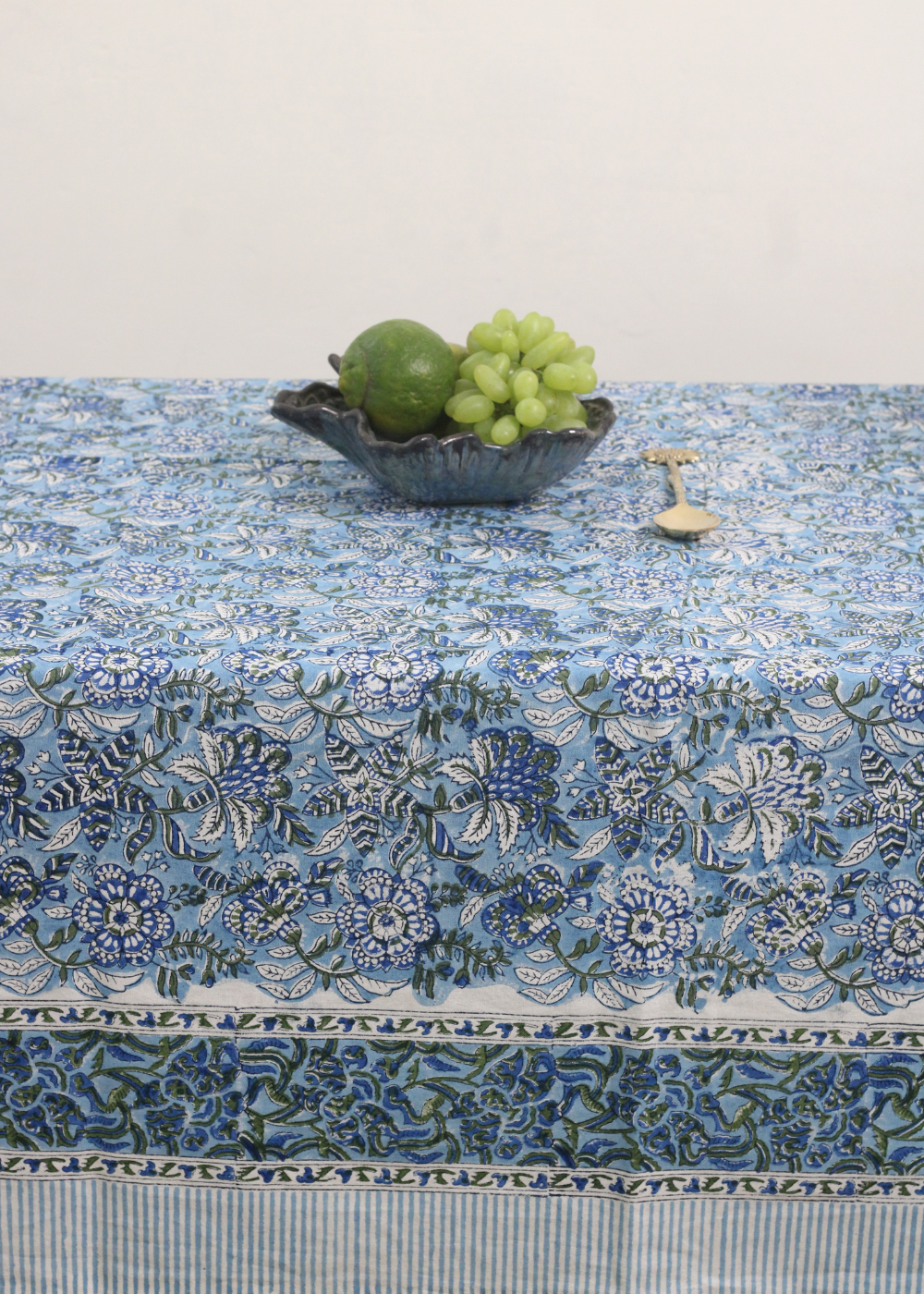 Blue floral table cloth block printed