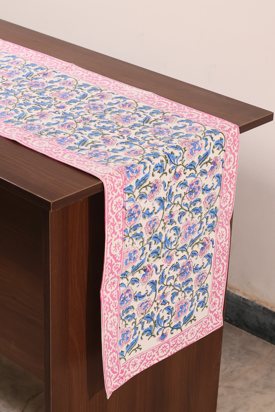Blue and pink floral table runner