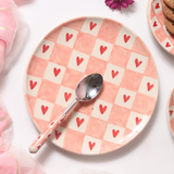 Chequered heart dinner plate with spoon