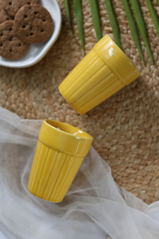 Ceramic yellow kulhads for tea 