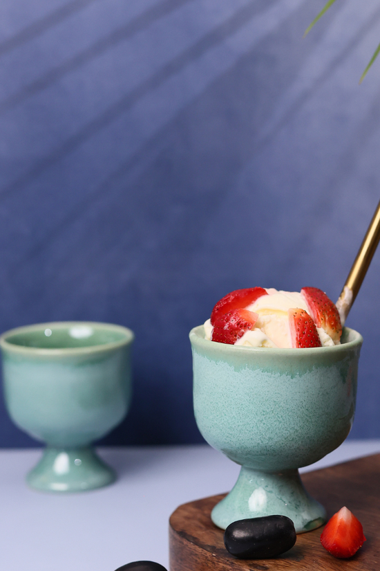 Ceramic Teal Ice Cream Goblet