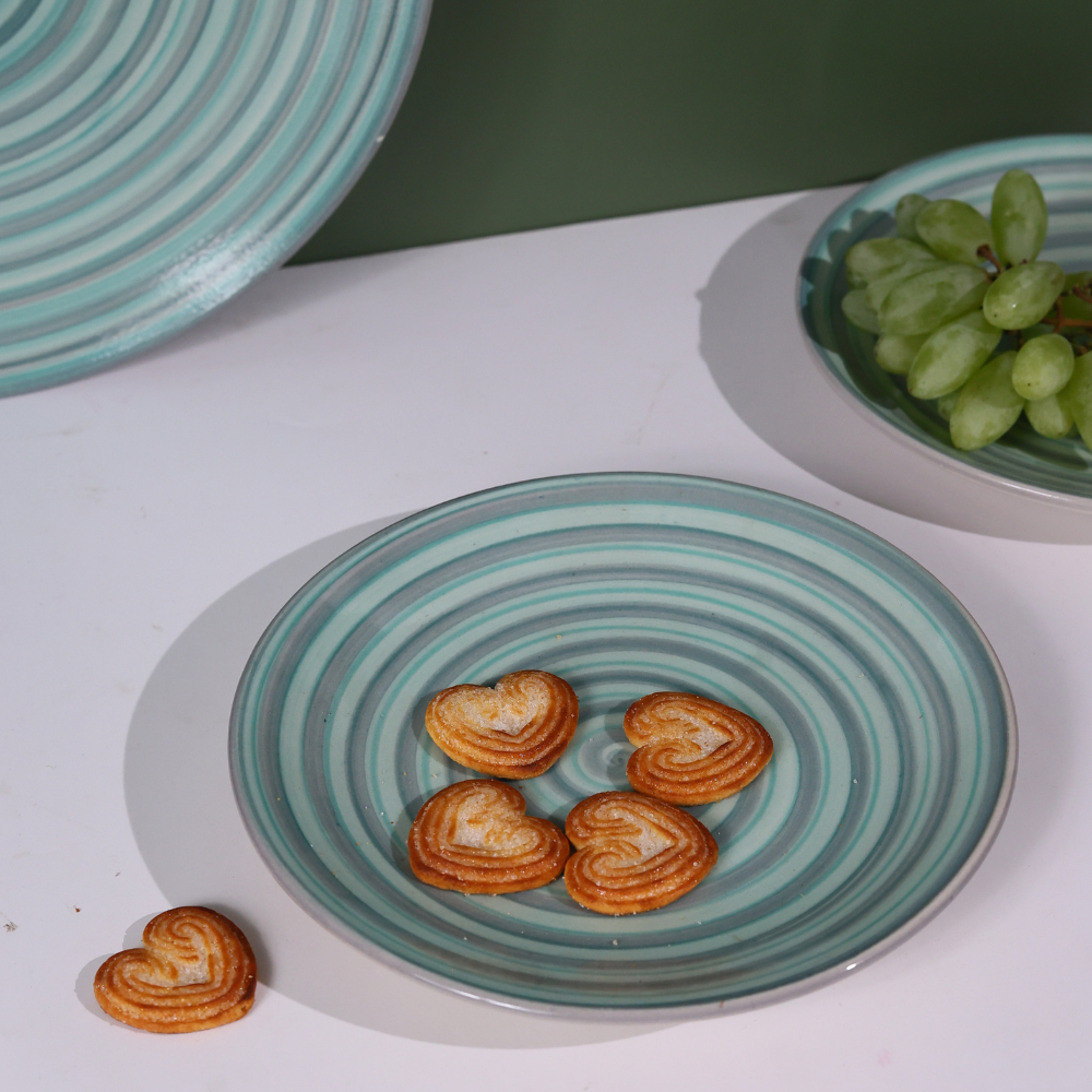 Handmade ceramic green quarter plate 