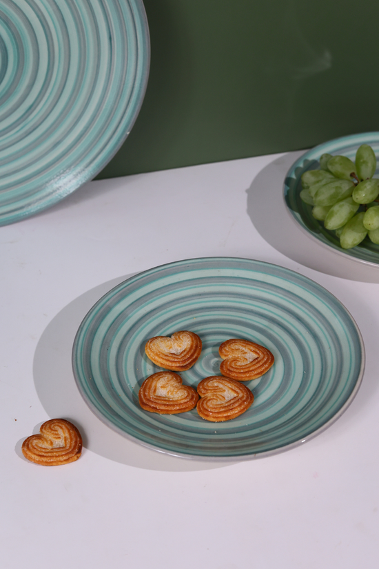 Handmade ceramic green quarter plate 