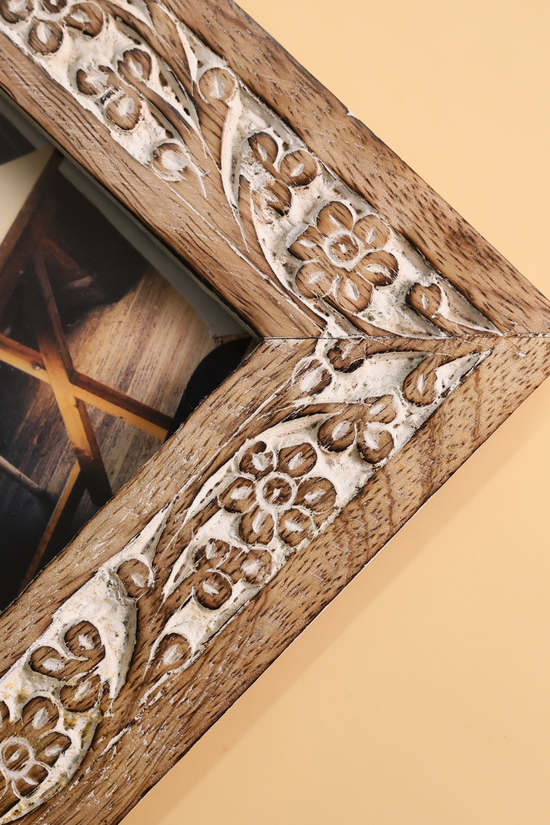 Carved floral square wooden frame 