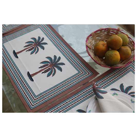 Pink Palm Table Mat & Napkin - Set of two