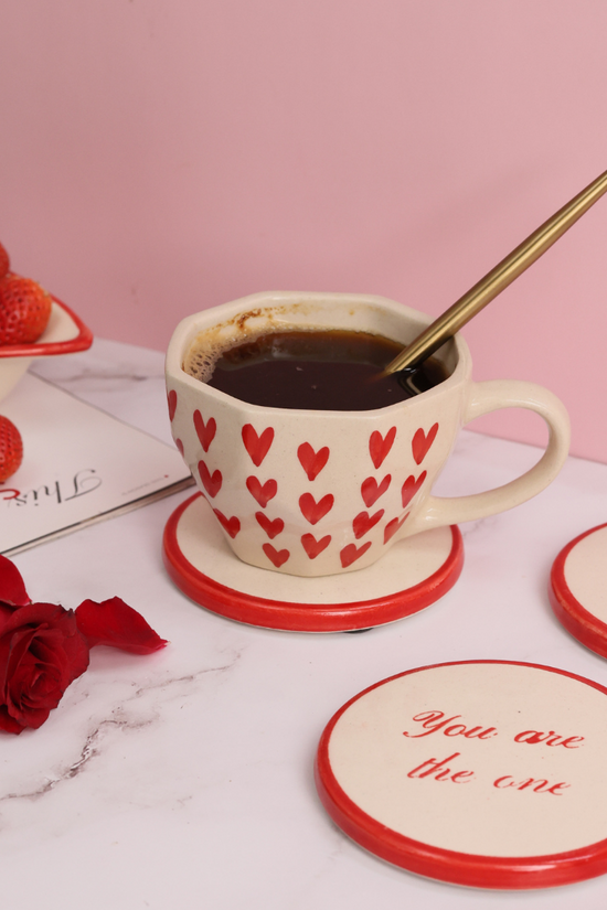 Red & White Handmade Ceramic Coasters