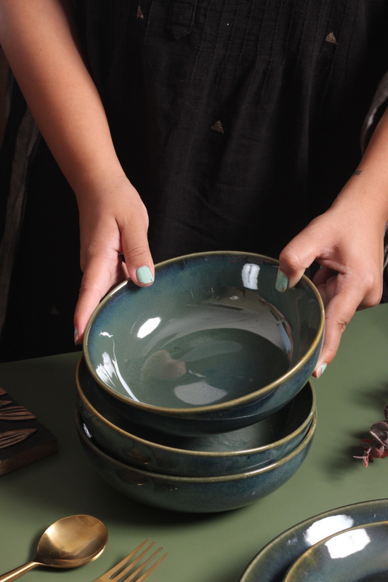 Metallic green curry bowls