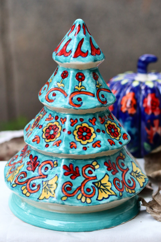 Christmas tree teal handmade ceramic
