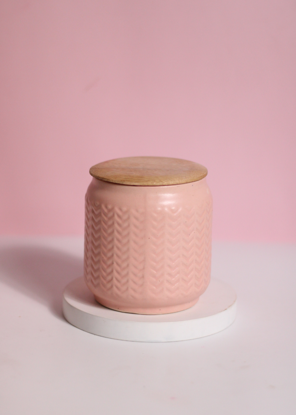 Ceramic storage jar medium with wooden lid 