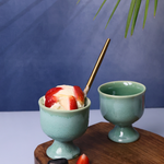 Handmade ceramic icecream goblets with icecream