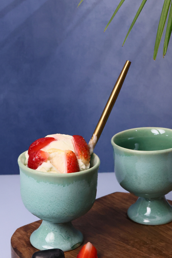 Handmade ceramic icecream goblets with icecream