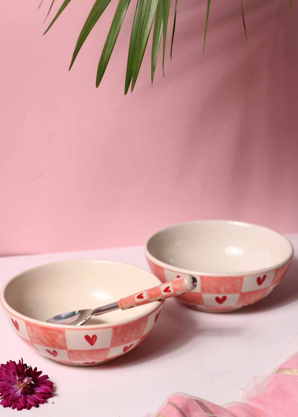 Checkered heart curry bowls handmade ceramic