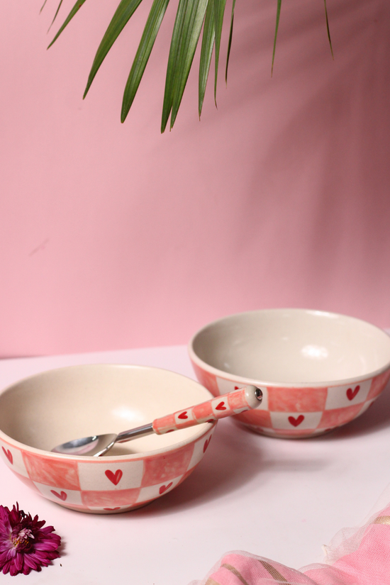 Checkered heart curry bowls handmade ceramic
