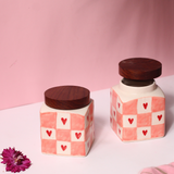 Chequered heart jar handmade ceramic