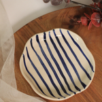 Blue lined handmade ceramic dessert plate 