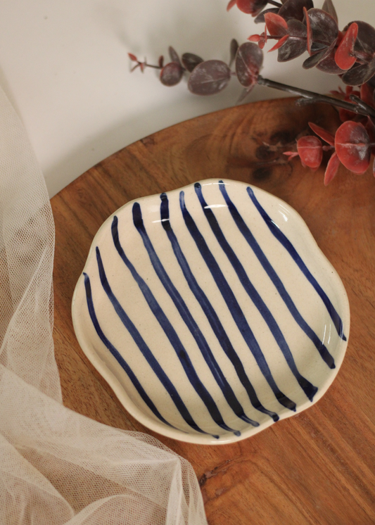 Blue Lined - Handmade Dessert Plate
