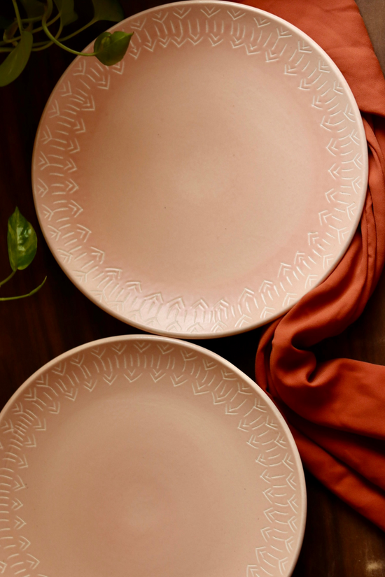 Blush pink carved dinner plates 