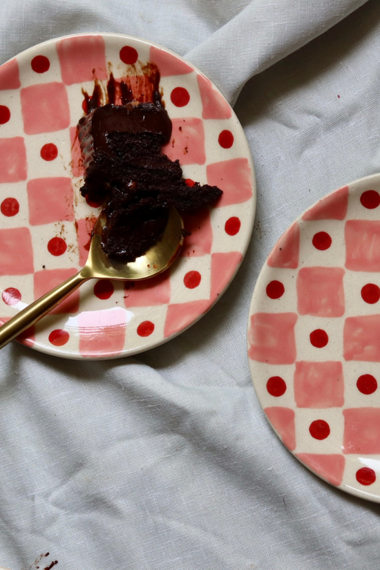 Dessert plates with dessert & spoon