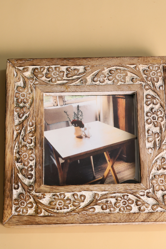 Carved floral square wooden frame handmade 