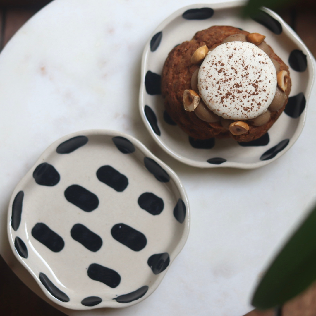 Two handmade dessert plate with dessert