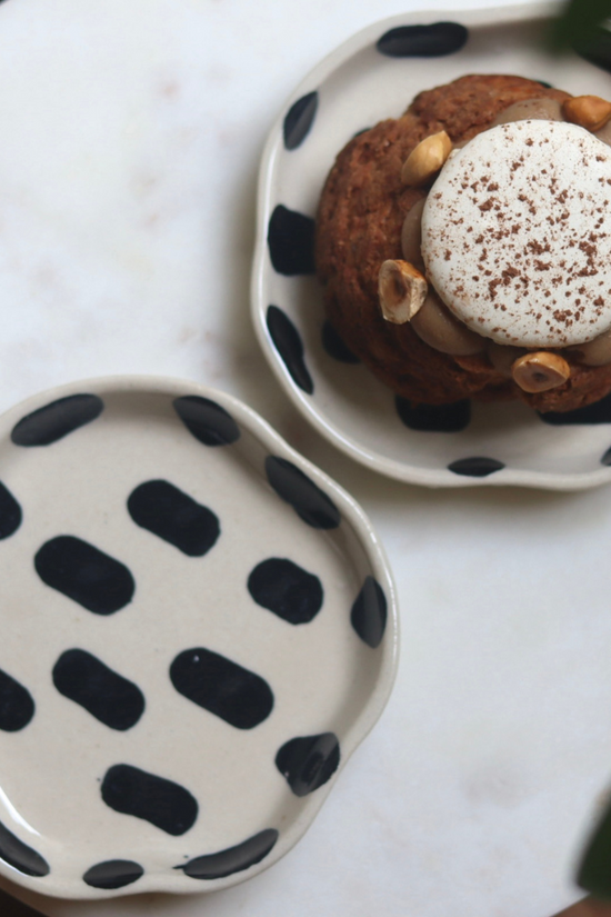 Two handmade dessert plate with dessert