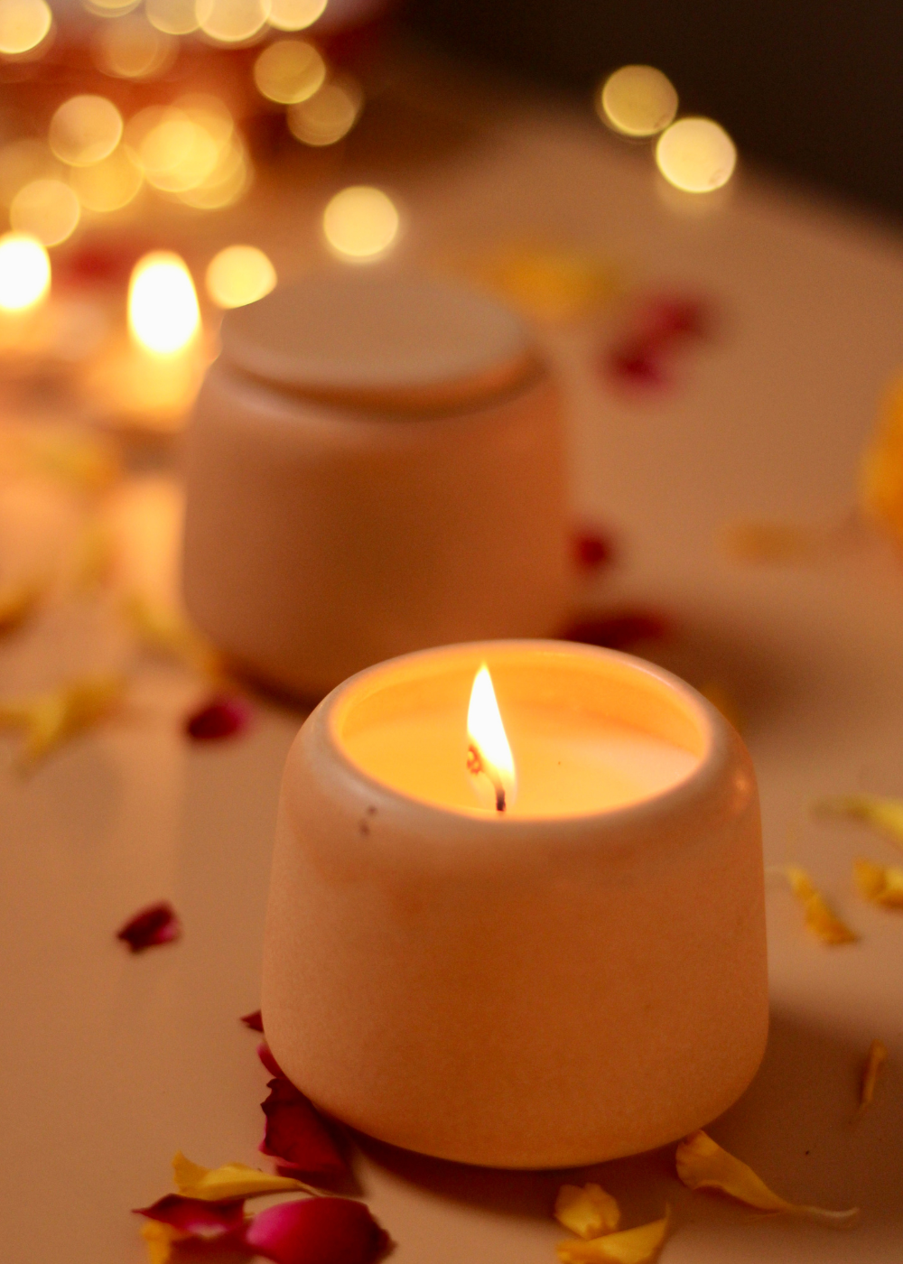 Yellow handmade ceramic candles mogra 