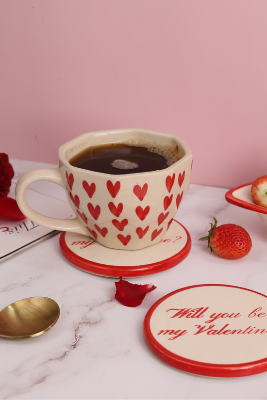 Ceramic red & white coaster with coffee mug 