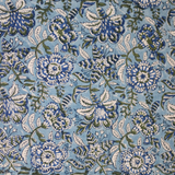 Closeup shot of blue floral table cloth