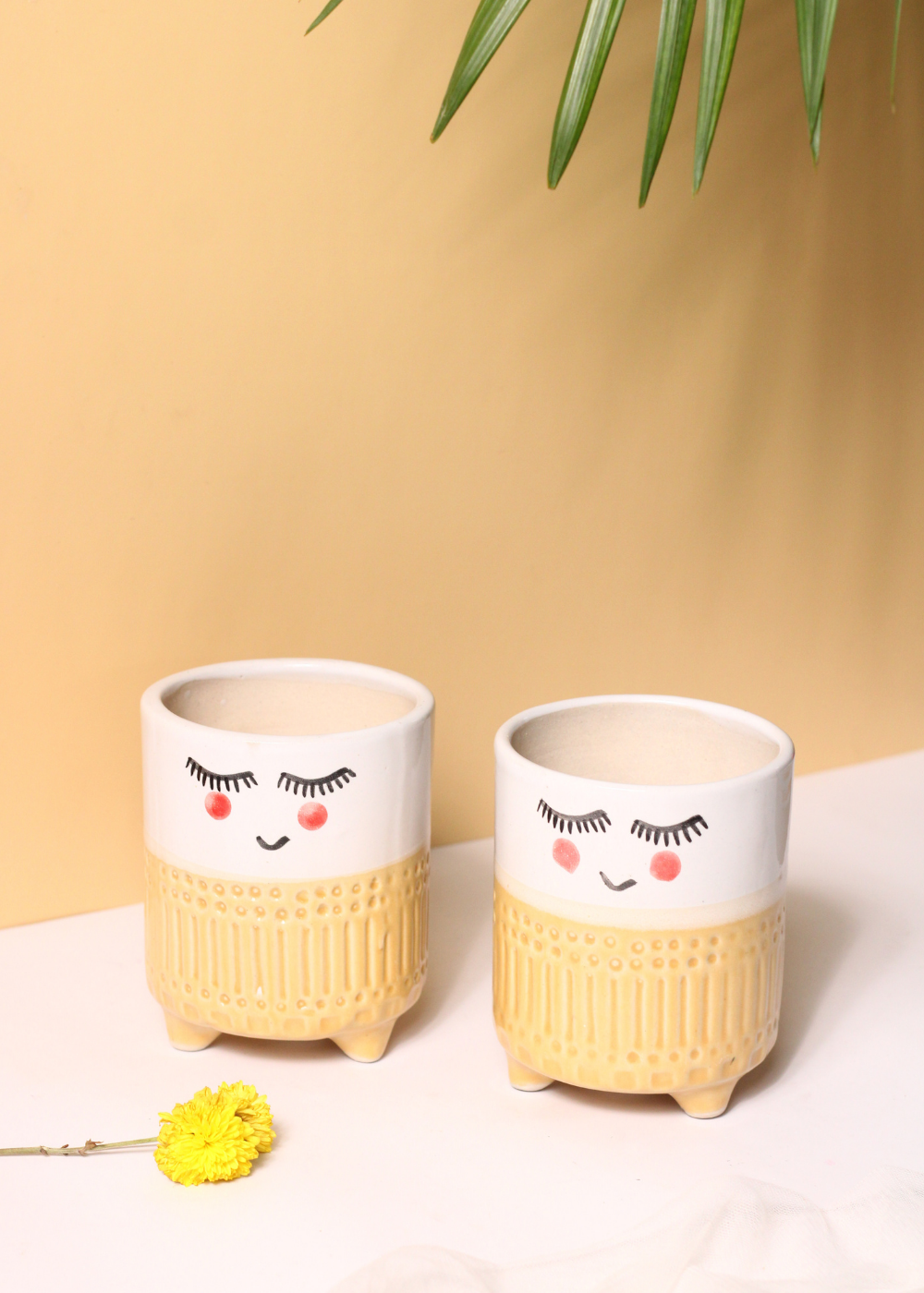 Handmade ceramic yellow tweety plant pots